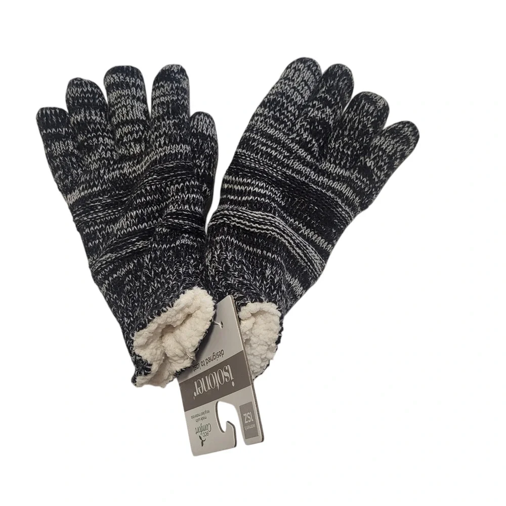 NWT Isotoner eco comfort black and white gloves, one size